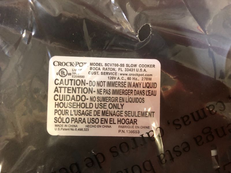 Photo 4 of Crock-Pot 7qt Manual Slow Cooker - Silver SCV700-SS
** MISSING LID **
(( DAMAGED SWITCH ))