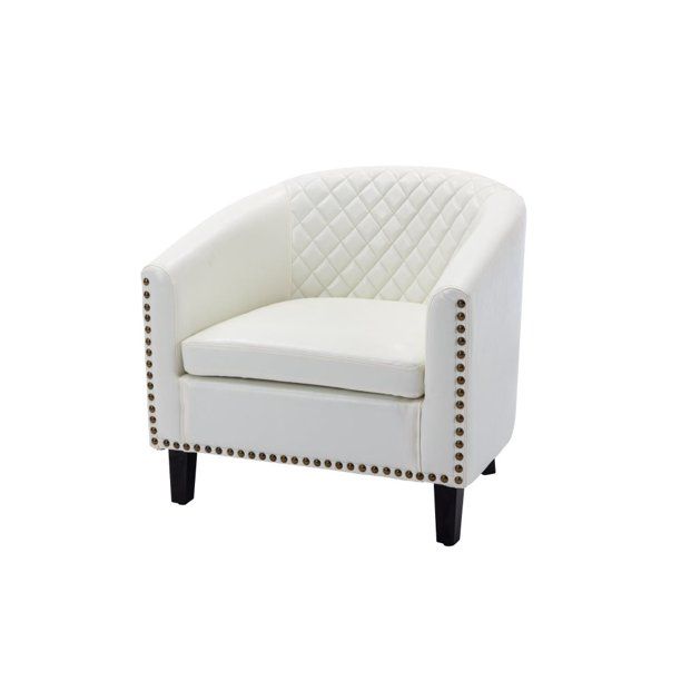 Photo 1 of Faux Leather Swivel Barrel Accent Chair for Living Room, White