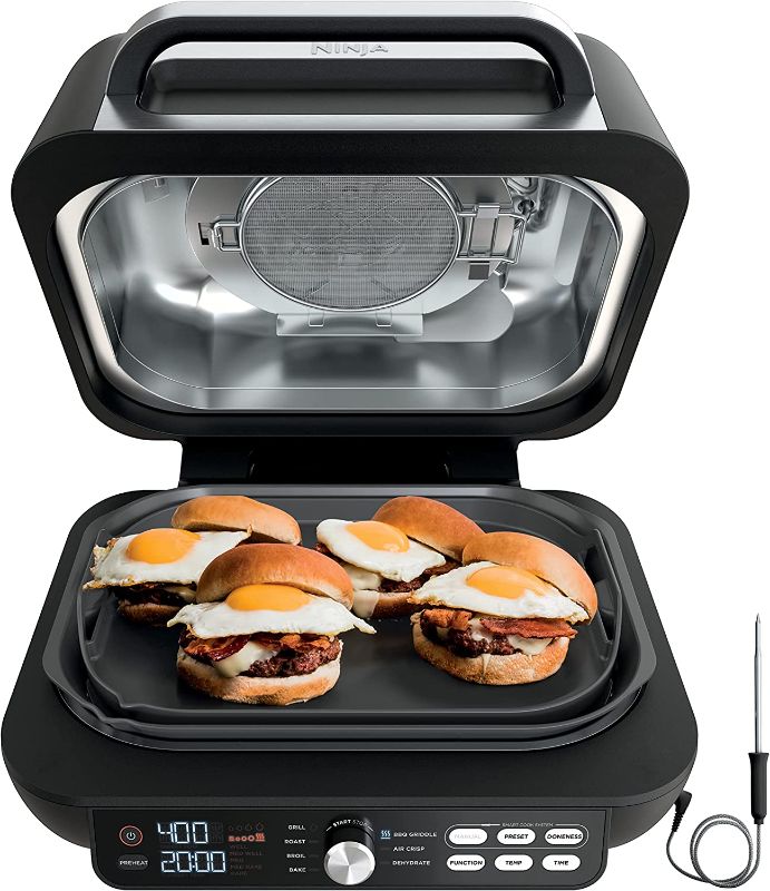 Photo 1 of Ninja IG651 Foodi Smart XL Pro 7-in-1 Indoor Grill/Griddle Combo, use Opened or Closed, with Griddle, Air Fry, Dehydrate & More, Pro Power Grate, Flat Top Griddle, Crisper, Smart Thermometer, Black