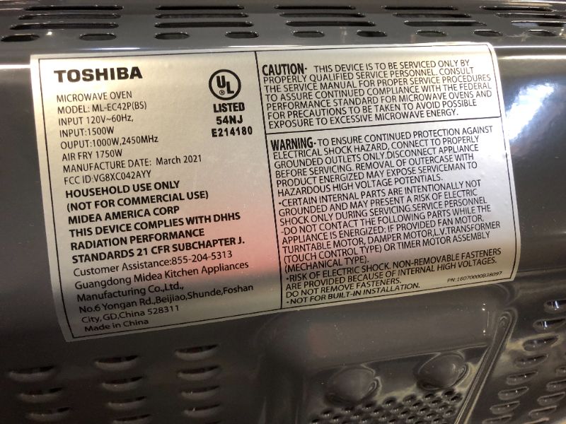 Photo 5 of Toshiba ML-EC42P(BS) Multifunctional Microwave Oven with Healthy Air Fry, Convection Cooking, Smart Sensor, Easy-to-Clean Interior and ECO Mode, 1.5 Cu.ft, Black Stainless Steel