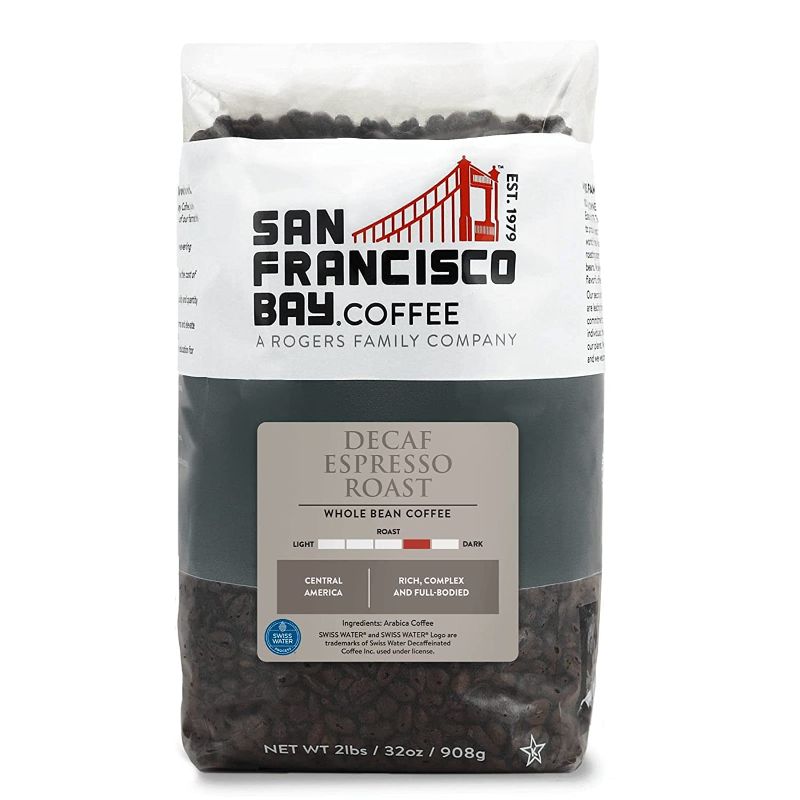 Photo 1 of SAN FRANCISCO BAY Coffee DECAF Espresso Roast Whole Bean Coffee, 2 lb Bag (32 oz), Medium Dark Roast, Swiss Water Process Decaffeinated
