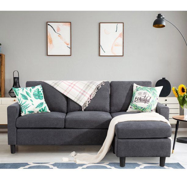 Photo 1 of BOX 1 OF 2 FOE Sobaniilo Convertible Sectional Sofa Couch, Modern Linen Fabric L-Shaped 3-Seat Sofa with Reversible Chaise for Small Space (Blue Gray)
