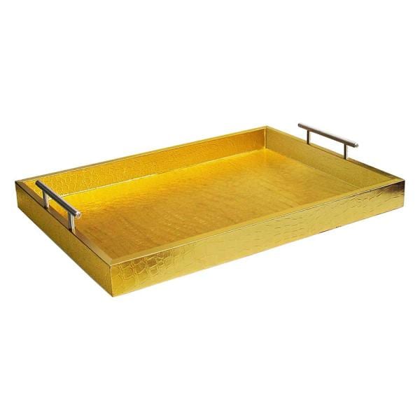 Photo 1 of 19 in. x 3 in. x 14 in. Alligator Gold MDF Rectangle Serving Tray with Handles
