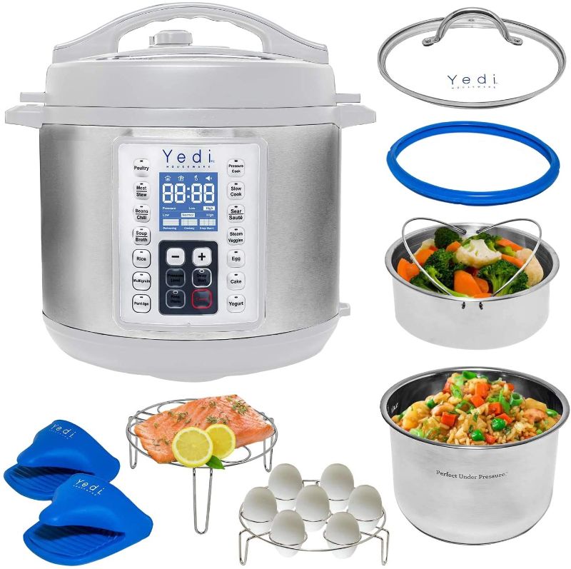 Photo 1 of Yedi 9-in-1 Total Package Instant Programmable Pressure Cooker, 6 Quart, Deluxe Accessory kit, Recipes, Pressure Cook, Slow Cook, Rice Cooker, Yogurt Maker, Egg Cook, Sauté, Steamer, White
