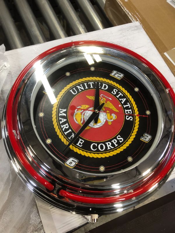 Photo 2 of 14 in. United States Marine Corps Chrome Double Ring Neon Wall Clock
