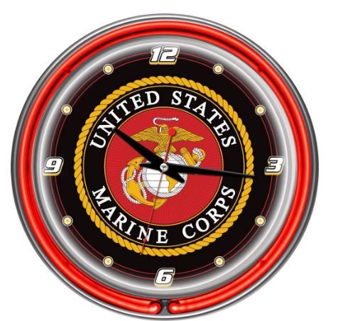 Photo 1 of 14 in. United States Marine Corps Chrome Double Ring Neon Wall Clock
