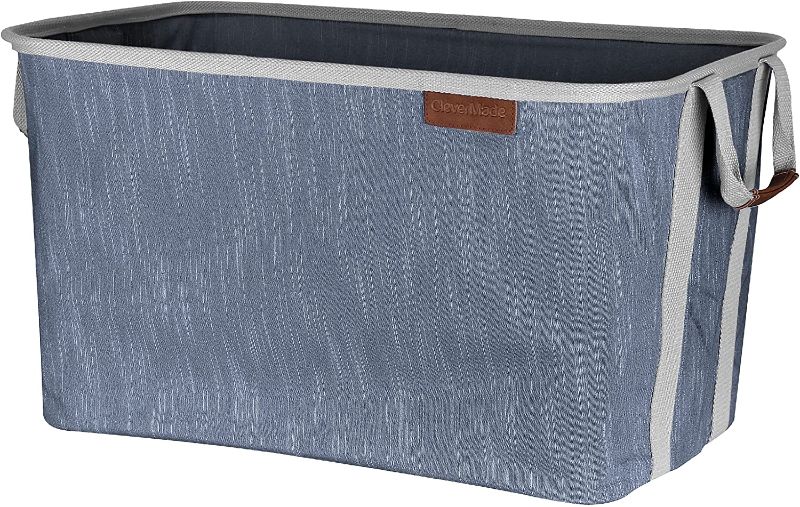 Photo 1 of CleverMade Collapsible Fabric Laundry Basket - Durable Pop Up Storage Organizer with Handles - Space-SAVING XL Clothes Hamper with Sturdy Frame, Navy/Grey
