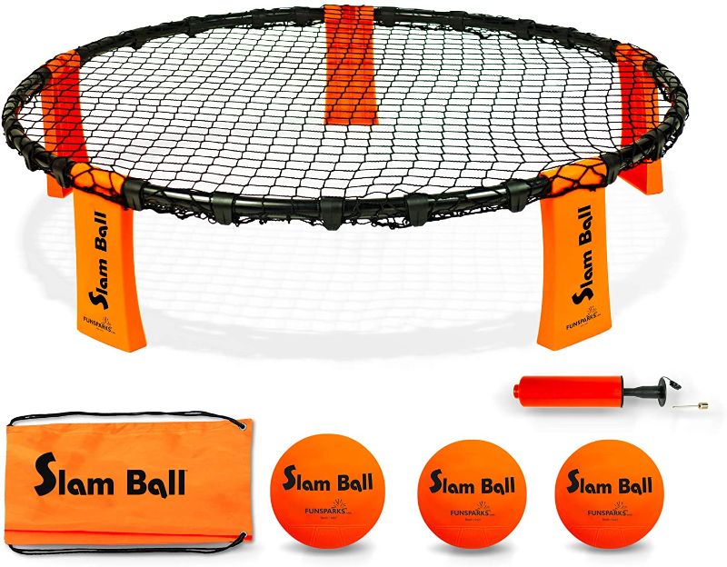 Photo 1 of Slam Ball Game - Spike The Ball into The Net at a Park, Beach, Lawn and Backyard – Rally, Set, Smash or Spike Game – Includes Playing Net, 3 Balls, Carrying Bag and Rules
