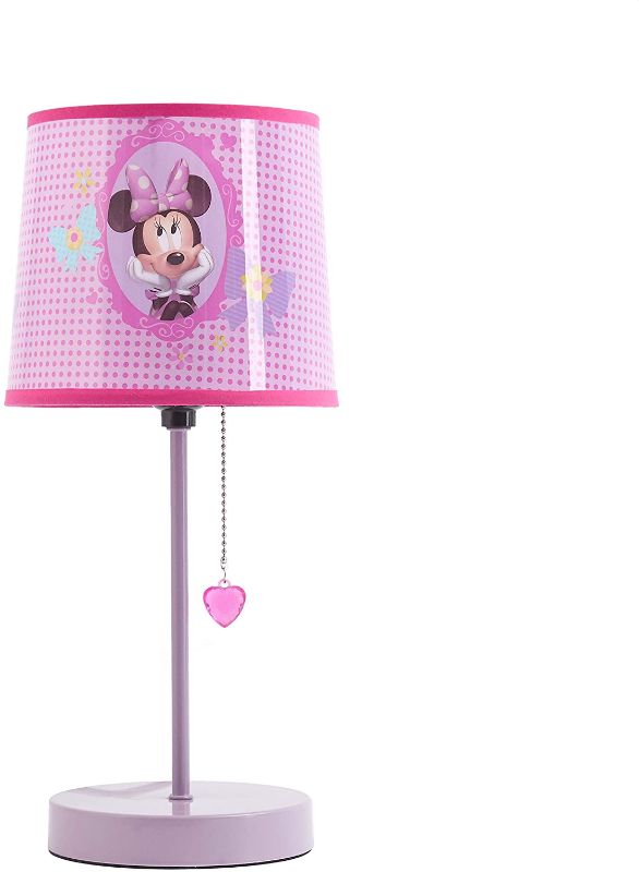 Photo 1 of Idea Nuova Disney Minnie Mouse Stick Table Kids Lamp With Pull Chain, Themed Printed Decorative Shade, Pink
