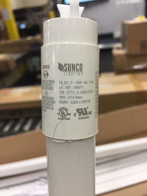 Photo 4 of Sunco Lighting 10 Pack 4FT T8 LED Tube, 18W=40W Fluorescent, Frosted Cover, 5000K Daylight, Single Ended Power (SEP), Ballast Bypass, Commercial Grade - UL Listed, DLC
