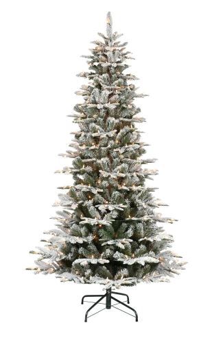 Photo 1 of 7.5 ft. Pre-Lit Slim Flocked Aspen Fir Artificial Christmas Tree with 450 UL Clear Lights
