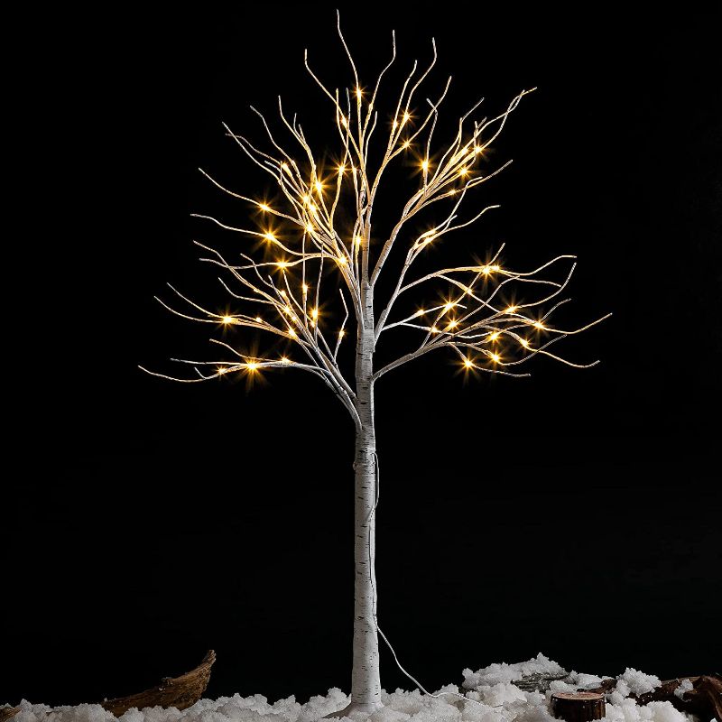 Photo 1 of 4ft White Birch Tree Decoration with 64 LED Lights
