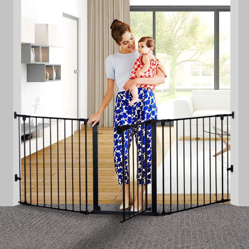 Photo 1 of KingSo 80" x 30" Auto Close Foldable Baby Gate For House Stair Doorways Hallways, Black