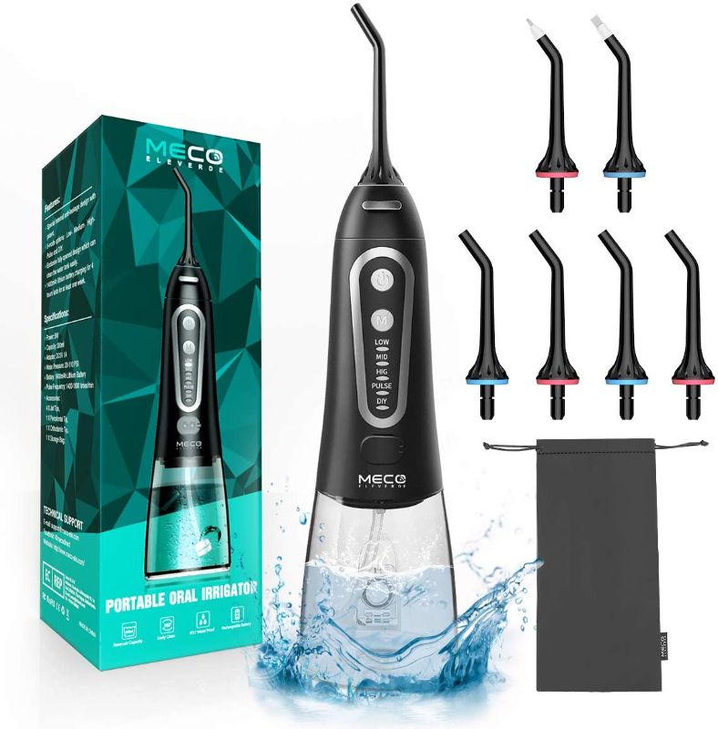 Photo 1 of Oral Irrigator for Teeth, MECO Cordless Water Dental Teeth Cleaner Pick 300ML, 5 Modes and 6 Jet Tips, IPX8 Waterproof, USB Charged for 25-Days, Water Portable Tooth Flossers for Travel, Home, Office
