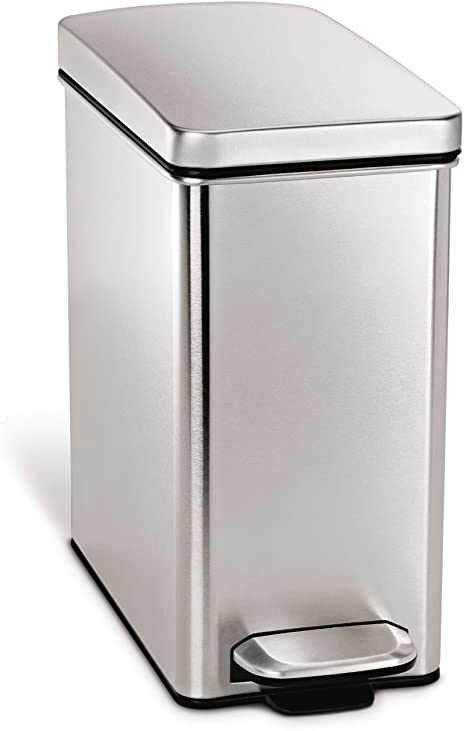 Photo 1 of 10 Liter / 2.6 Gallon Bathroom Slim Profile Trash Can, Brushed Stainless Steel, 2.6 gallons, White