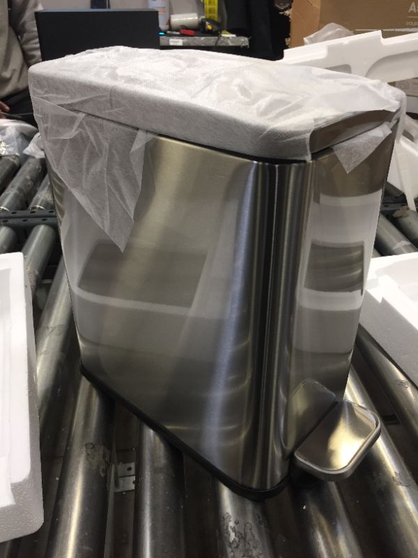 Photo 2 of 10 Liter / 2.6 Gallon Bathroom Slim Profile Trash Can, Brushed Stainless Steel, 2.6 gallons, White