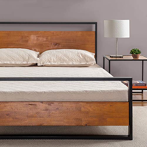 Photo 1 of Zinus Suzanne Metal and Wood Platform Bed with Headboard and Footboard / Box Spring Optional / Wood Slat Support, Queen