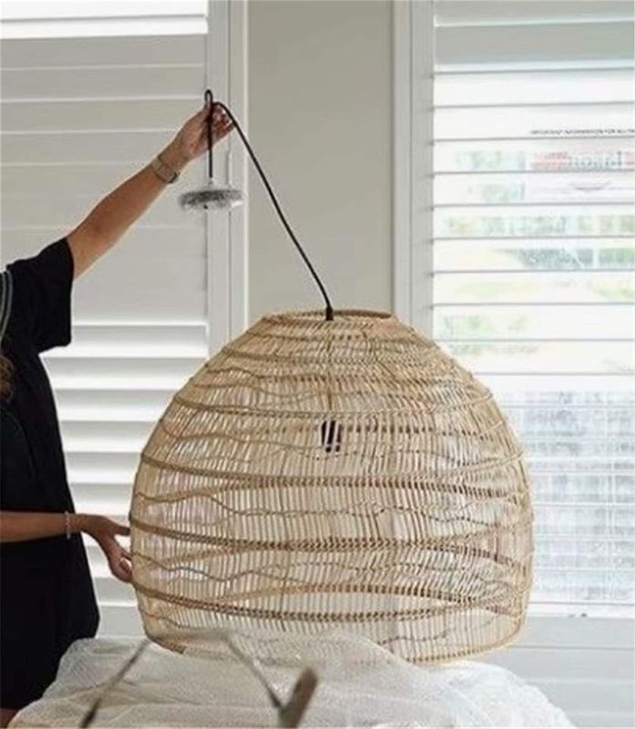 Photo 1 of  Chandelier Rattan Bamboo Wicker Chandelier Modern Hand-Woven Bamboo LED Pendant Lamp Vintage Living Room Hanging Pendant Lights for Home Decor Industrial Lighting Fixtures D 35CM
