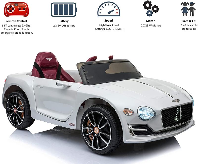 Photo 1 of  Bentley EXP12 Kids Ride on Toy Car, 12V Battery Powered Children Electric 4 Wheels w/ Parent Remote Control, Foot Pedal, 2 Speeds, Music, Aux, LED Headlights (White)
