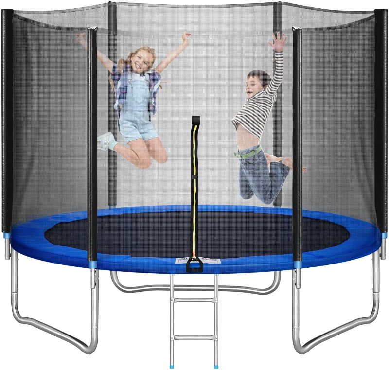 Photo 1 of Trampoline for Kids and Adults with Safety Enclosure Net Basketball Hoop, Jumping Mat, Safety Pad, Outdoor Recreational Trampoline Hold Up to 600~800LBS