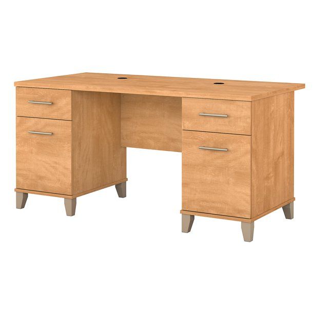 Photo 1 of Bush Furniture Somerset 60 in Double Pedestal Desk with 2 File Drawers and 2 Box Drawers in Maple Cross Finish (Ships in 2 Boxes) MISSING BOX 1 
