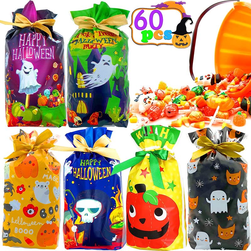 Photo 1 of 2 pack - 60 Pcs Halloween Treat Bags for Halloween Candy Trick-or-Treat Goodie Bag Bulk, Halloween Party Bags Candy Treat Bags for Kids Party Favors Party Supplies (60 Pcs Multi Color)
