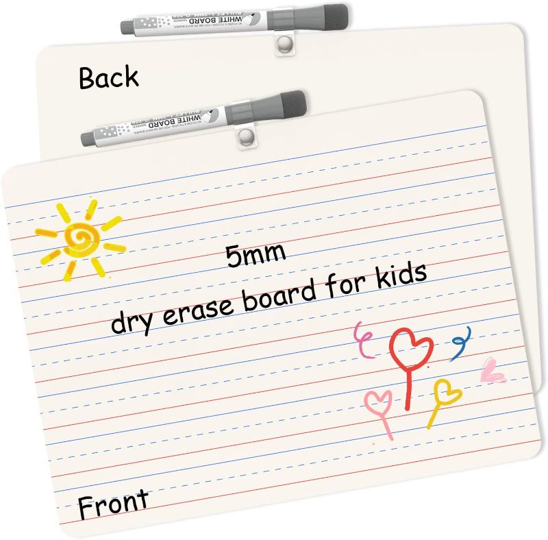 Photo 1 of 2 Pack Dry Erase White Board for Kids 9" X 12" Double Sided Lined Plain Small Whiteboard Dry Erase Lapboard Mini Whiteboard for Students
