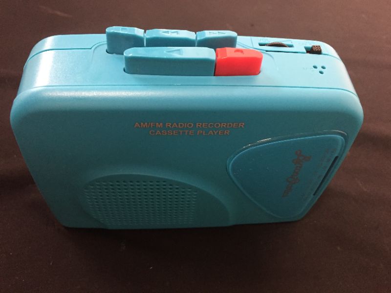 Photo 2 of ByronStatics Portable Cassette Players Recorders FM AM Radio Walkman Tape Player Built In Mic External Speakers Manual Record VAS Automatic Stop System 2AA Battery Or USB Power Supply Headphone Jack BLUE 
