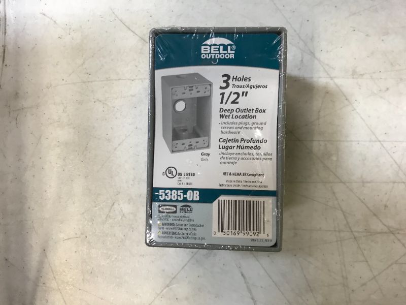 Photo 1 of BELL OUTDOOR 3 HOLES-1/2"-METAL DEEP POUTLET BOX-GREY-5386-0B