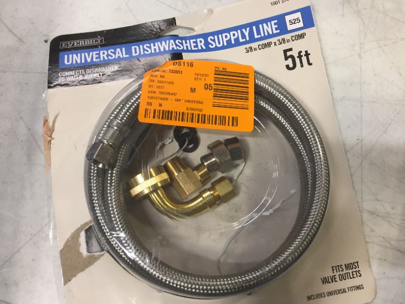 Photo 1 of 3/8 in. x 3/8 in. x 60 in. Stainless Steel Universal Dishwasher Supply Line