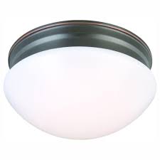 Photo 1 of 9 in. 120-Watt Equivalent Oil-Rubbed Bronze Integrated LED Mushroom Flush Mount with White Acrylic Shade
