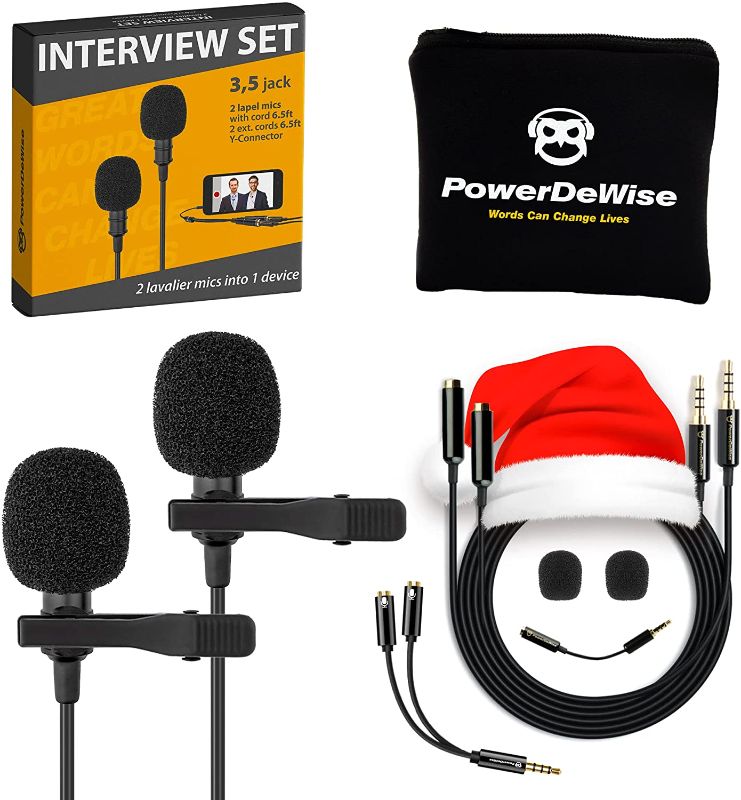 Photo 1 of Professional Grade 2 Lavalier Lapel Microphones Set for Dual Interview - Double Lav Microphone - Perfect as Blogging Vlogging Interview Microphone for iPhone
