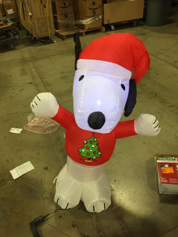 Photo 2 of 3.5 ft Pre-Lit LED Peanuts Airblown Snoopy in Christmas Tree Sweater Christmas I
