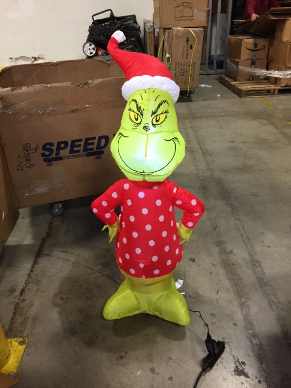 Photo 2 of Dr. Seuss 4 ft Pre-Lit LED Grinch with Polka Dot Sweater and Santa Hat Christmas
