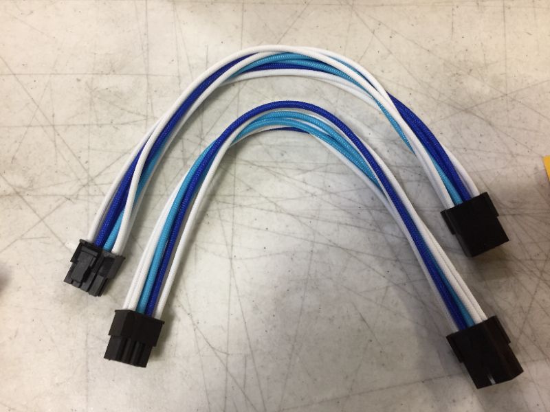 Photo 1 of 2 PACK 30cm EPS 8P(6+2) CPU ATX Motherboard PSU Power Supply Braided Sleeved Custom Mod PC Extension Cable?Strong & Stiff DesigN?300mm - White&BLUE