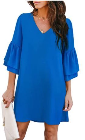 Photo 1 of BELONGSCI Women's Dress Sweet & Cute V-Neck Bell Sleeve Shift Dress Mini Dress
Size: XL