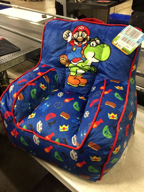 Photo 2 of Idea Nuova Nintendo Super Mario Kids Mink Plush Bean Bag Chair with Piping & Top Carry Handle
