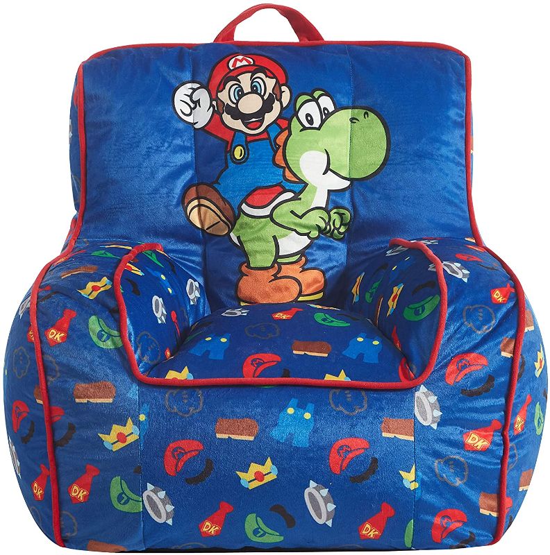 Photo 1 of Idea Nuova Nintendo Super Mario Kids Mink Plush Bean Bag Chair with Piping & Top Carry Handle
