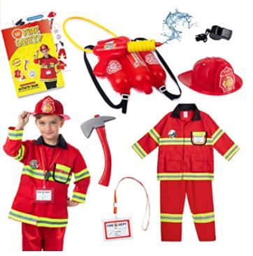 Photo 1 of Born Toys Firefighter Costume for Kids & Fireman Toys Includes, Whistle, Backpack Water Gun, Firefighter Hat, Toy Axe, Dress Up & Pretend Play as Fireman Costume for Kids Ages 3-7
