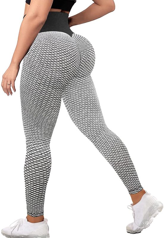 Photo 1 of KINGJOZE Women's Ruched Butt Lifting High Waist Yoga Pants-GREY-LARGE