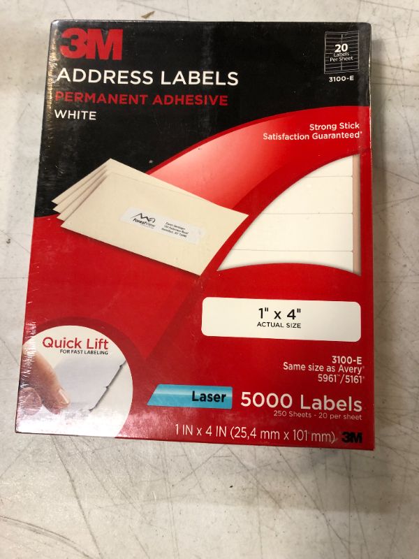 Photo 2 of 3M Permanent Adhesive Address Labels, 1 x 4 Inches, White, 5000 per Pack
