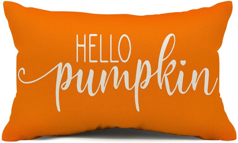 Photo 1 of Fall Pillow Cover-Hello Pumpkin Autumn Throw Pillow Cover-12x20