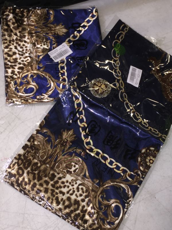 Photo 1 of 2 PACK LEOPARD PRINT SILK SCARF BLUE