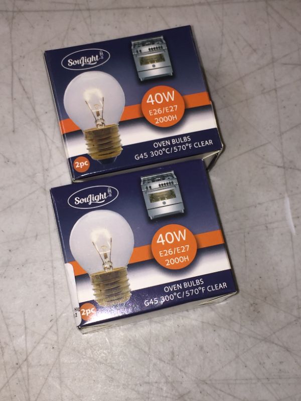 Photo 2 of 2 PACKS OF 2 Oven Light Bulbs – 40 Watt Appliance Replacement Bulbs for Oven, Stove, Refrigerator, Microwave. Incandescent - High Temp G45 E26/E27 Socket. Standard Lead-Free Base - 400 Lumens - Clear.2 Pack
