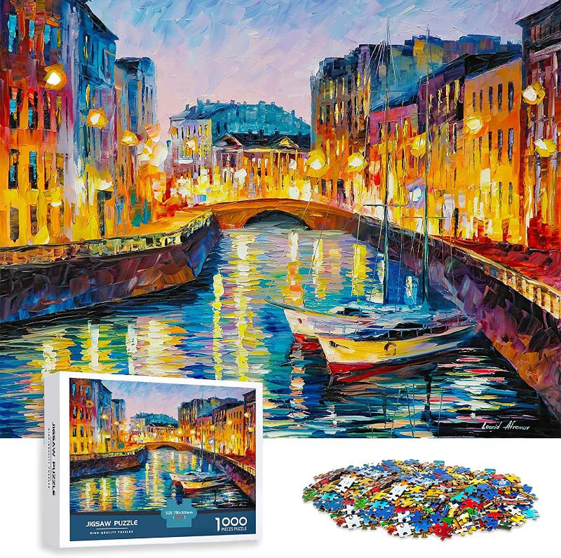 Photo 1 of 1000 Piece Jigsaw Puzzles for Adults, Large 70cm x 50cm 1000 Piece Puzzle Educational Game Toys and Unique Artwork for Families Adults Teens Age of 14 +, Venice Lake Side Oil Painting
