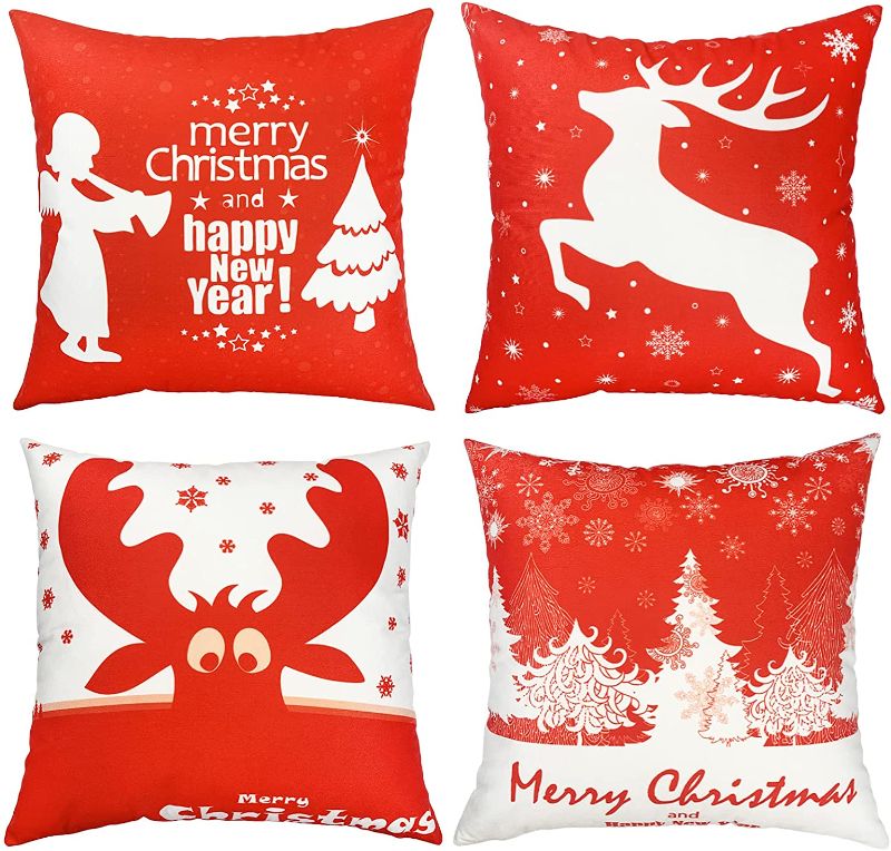 Photo 1 of Christmas Pillow Covers 18 x 18 Inch Set of 4, Farmhouse Decorative Throw Pillows, Double-Sided Printed Christmas Cushion Covers, Soft Personalized Square Home Office Couch Covers (Angel)
