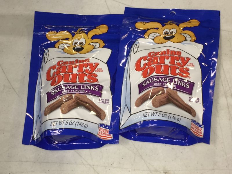 Photo 2 of 2 PACK Canine Carry Outs Sausage Links Beef Flavor Dog Snacks, 5 Ounce Bag
