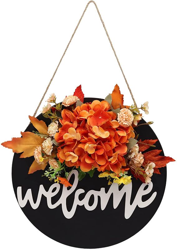 Photo 1 of 2 pack Artificial Fall Wreaths for Front Door Outside Hello Sign Autumn Wreath for Festival Celebration Front Door Outside Home Wall Window Decoration, Party Décor(12inch)
