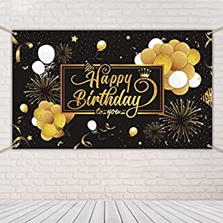 Photo 1 of 25 PCS Graduation Party Supplies-Extra Large Graduation Banner with Balloons Hanging Swirl-Black Gold Graduation Backdrops for Photography 2021