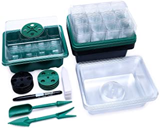 Photo 1 of 12 Cells Seed Starter Tray with Dome and Base, FANGHZHIDI 10 Pack 120 Cells Reusable Seedling Box with Humidity Adjustment Kits, 